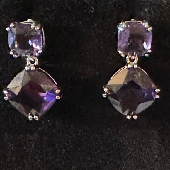 4 Ct Cushion Cut Simulated Amethyst Drop Dangle 14K White Gold Plated Earrings - Picture 2 of 11